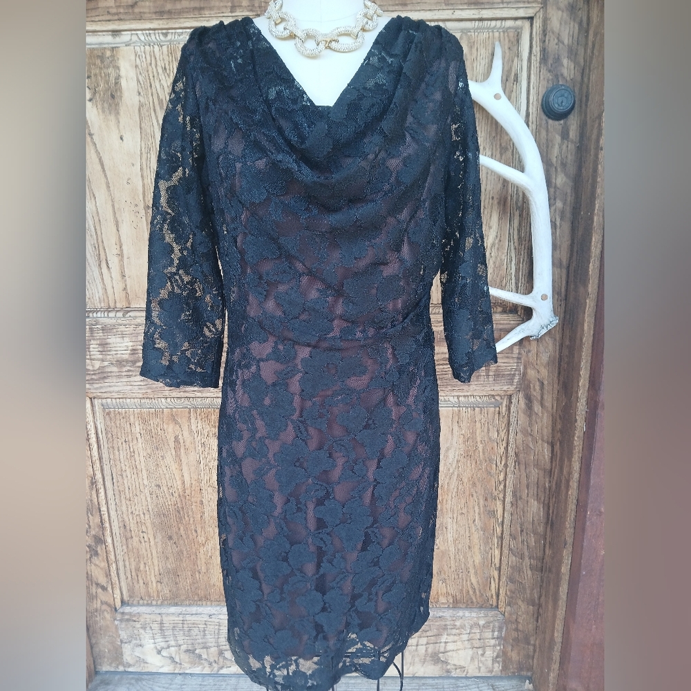 Coldwater Creek Black Lace Sheath Dress - Elegant Women's Evening Dress Size 10